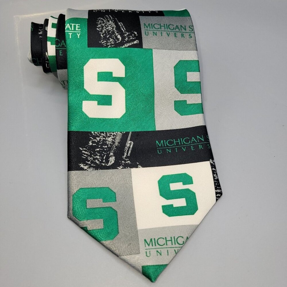 Ralph Marlin RM Michigan State University Tie 2003 Necktie Vintage Green Black - Picture 2 of 7